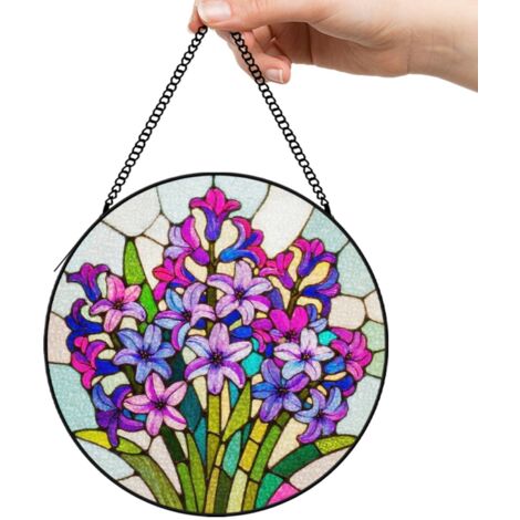9 cm Attrape-soleil vitrail paysage coucher de soleil floral, décoration intérieure, cadeau maman (1/5)