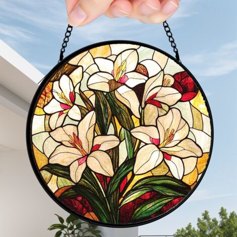 9 cm Attrape-soleil vitrail floral oiseaux papillons, suspension intérieure maison, cadeau maman (1/5)