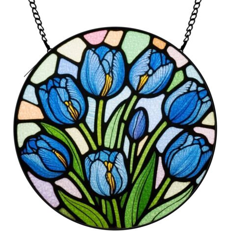 9 cm Attrape-soleil fleurs sauvages coucher de soleil, panneau décoratif vitrail, cadeau femme (1/5)