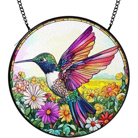 16 cm Attrape-soleil vitrail fleurs sauvages papillons abeilles, décoration murale maison, cadeau Noël femme (1/5)