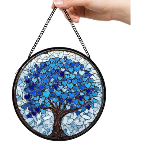9 cm Attrape-soleil décoratif vitrail fleurs oiseaux papillons, panneau fenêtre, cadeau maman (1/5)