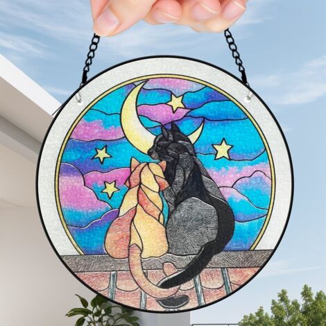 20 cm Attrape-soleil vitrail fleurs sauvages papillon abeille, panneau décoratif intérieur, cadeau femme (1/5)