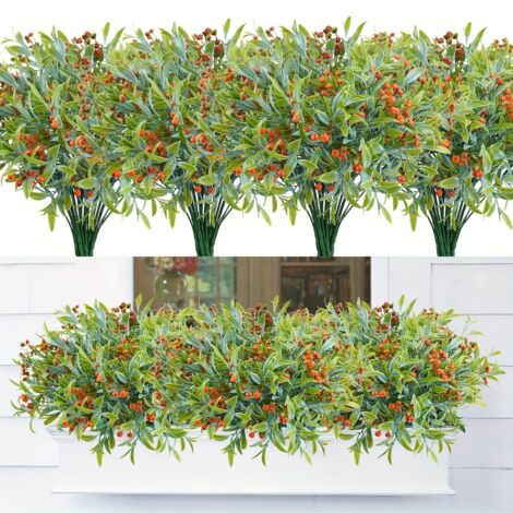 Lot de 8 gypsophiles artificielles d'extérieur, plantes vertes décoratives, plantes artificielles rouges