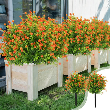 Lot de 2 camélias artificiels pour jardins, avec socle et fleurs, convenant à la décoration intérieure et extérieure, couleur orange