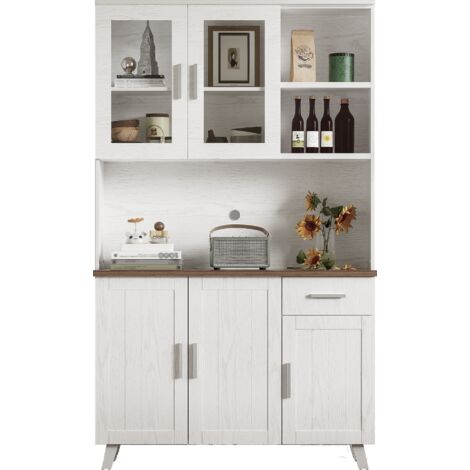 Comptoir en bois blanc, haut de 114 x 40 x 190 cm. Conçu pour être utilisé dans les salons et les salles à manger. (1/5)
