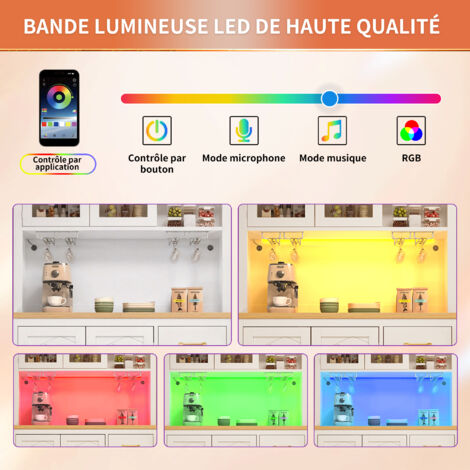 Compartiment de rangement / Meuble de cuisine / Meuble pour les plats, dimensions : 105,5 x 40 x 180 cm. Style rustique. 4 portes. Intérieur du meuble équipé d’une bande lumineuse LED. Espace dédié au (1/5)