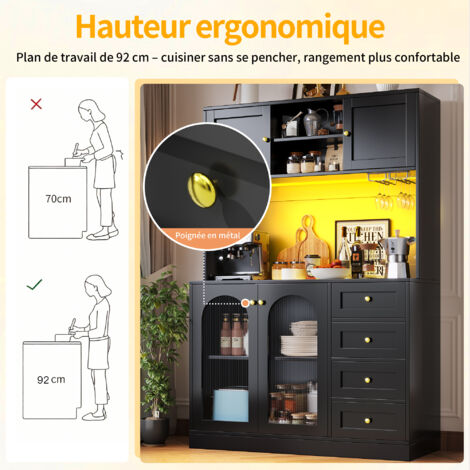 Compartiment de rangement / Meuble de stockage / Meuble de cuisine / Meuble à buffet, dimensions : 120x40x188 cm. Style rustique. 4 portes. Intérieur du meuble muni d’une bande lumineuse LED. Espace p (1/5)