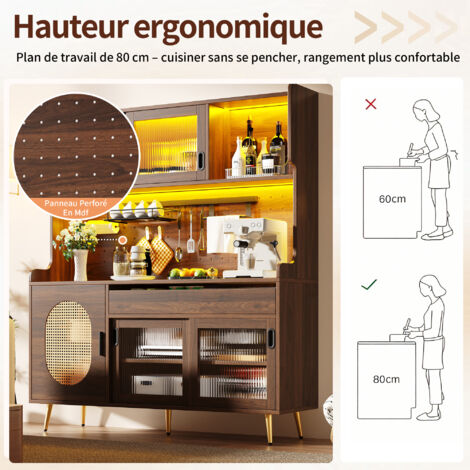 Compartiment pour les plats / Meuble de rangement / Meuble de cuisine / Meuble à tiroirs, dimensions : 145x39x171 cm. Style rustique. 5 portes. Intérieur du meuble muni d’une bande lumineuse LED (1/5)