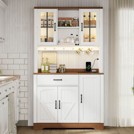 Armoire de cuisine en style éclectique, d’époque. Elle dispose de compartiments réglables, de tiroirs, de crochets en acier inoxydable, d’un éclairage LED qui change de couleur (1/5)