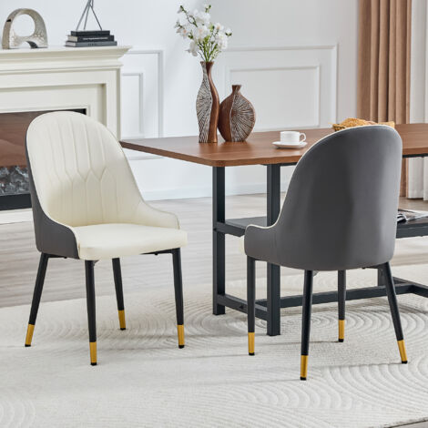 Deux sets de chaises en tissu PU, couleurs blanche et gris foncé, dossiers à motif éclatant, coussins épais et résistants aux températures, idéales pour cuisines privées, cafés et utilisations commerc (1/5)