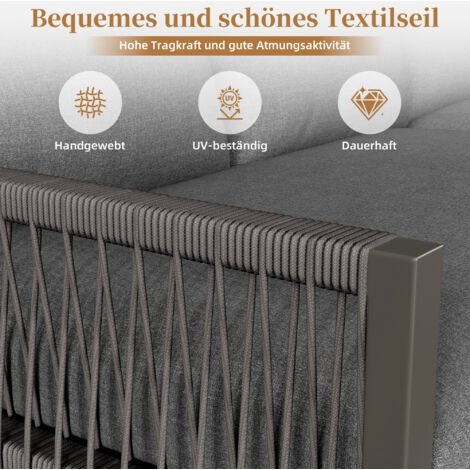 Set de meubles pour 6 à 7 personnes. Canapé d’angle avec structure en fer galvanisé. Pieds réglables. Inclut tous les coussins pour le dos et les genoux. Couleur grise. (1/5)