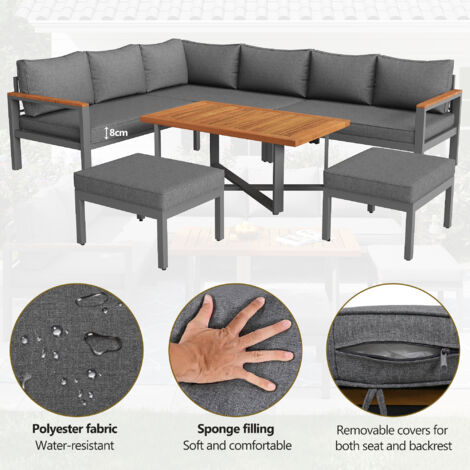 Set de meubles de jardin pour 7-8 personnes, pour jardins, balcon ou terrasse, conforme aux conditions météo, cadre fer galvanisé. (1/5)