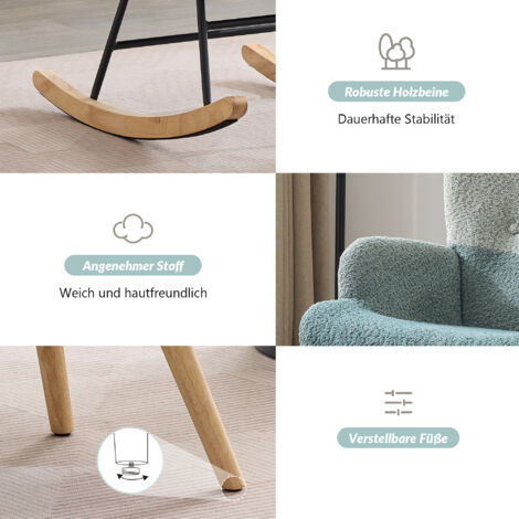 Boucle-Schaukelsessel : fauteuil à balancer style écru motifs colorés, pieds en bois synthétique, cadre métallique peint, avec appuie-tête, pour salon et chambre à coucher. (1/5)