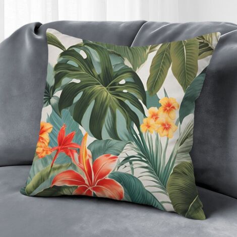 Housse de coussin extérieur floral, décoration chaise banc jardin,45×45cm (1/5)