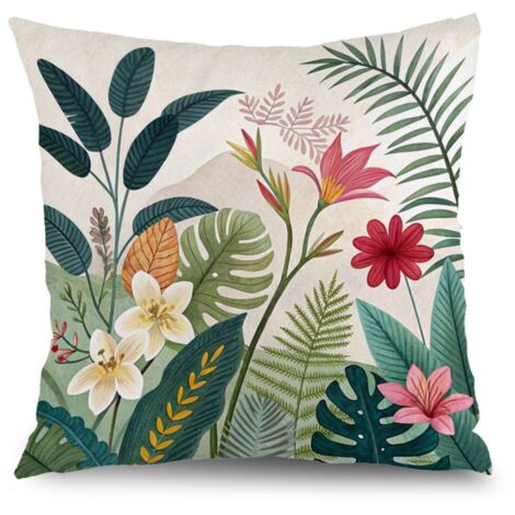 Housse de coussin plantes feuilles vertes, décoration salon élégant,45×45cm