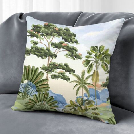 Housse de coussin plantes papillons, décoration intérieur extérieur maison,45×45cm (1/5)