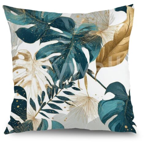 Housse de coussin plantes fleurs coton, décoration maison élégante,40×40cm (1/5)