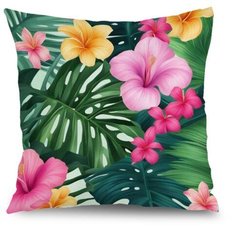 Housse de coussin patio fleurs, décoration chaise banc maison,50×50cm (1/5)