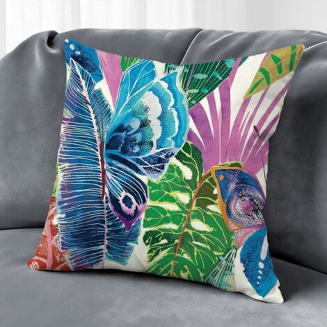 Housse de coussin feuilles vertes papillon, décoration canapé intérieur,40×40cm (1/5)
