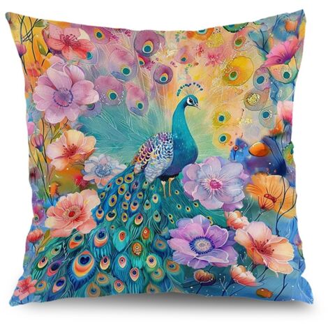 Housse de coussin plantes fleurs papillons, décoration maison élégante,50×50cm (1/5)