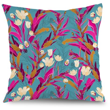 Housse de coussin plantes fleurs papillons, décoration canapé,45×45cm (1/5)