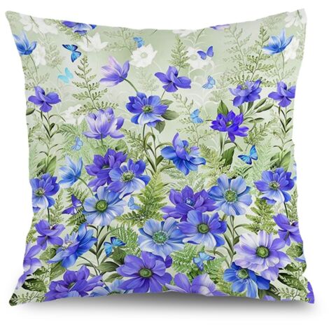 Housse de coussin plantes fleurs papillons, décoration intérieur,40×40cm (1/5)