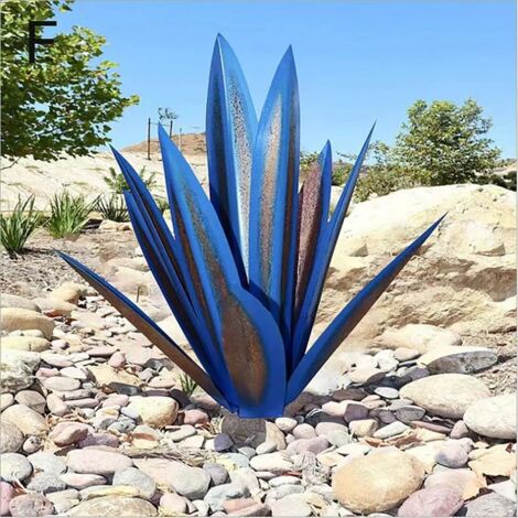 Décoration de plante de campagne d'agave, décoration de pelouse extérieure, ornements de plantes, décoration créative en fer, bleu, 55 cm