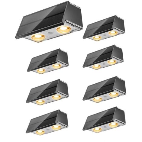 Lot de 8 lampes de jardin colorées, appliques murales solaires haut/bas, éclairage RGB étanche, idéales pour jardins, piscines, terrasses et clôtures (1/5)