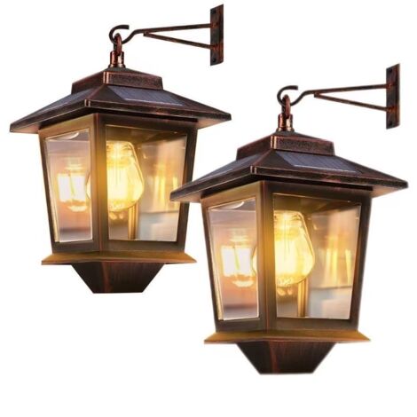 Deux appliques murales solaires LED, indice de protection IP44, éclairage de terrasse LED, adaptées aux jardins et aux couloirs, couleur cuivre.
