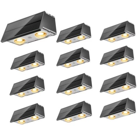 Lot de 12 appliques solaires LED étanches, appliques murales RGB haut/bas 3000K/4500K/6000K+, éclairage d'ambiance pour jardins, terrasses et piscines (1/5)