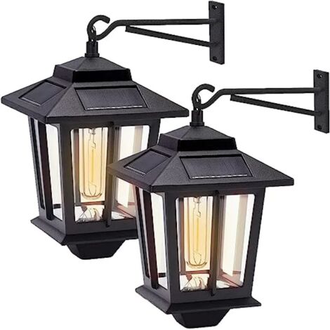 Deux appliques murales solaires, étanches IP44, lampes de jardin LED, adaptées aux jardins, terrasses et couloirs, noires. (1/5)