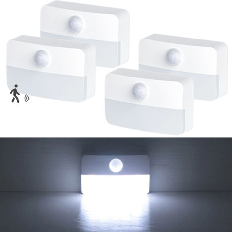 4 lampes LED à détecteur de mouvement, allumage/extinction automatique, veilleuse d'intérieur, éclairage d'escalier, lampe de chambre, blanc chaud (1/5)