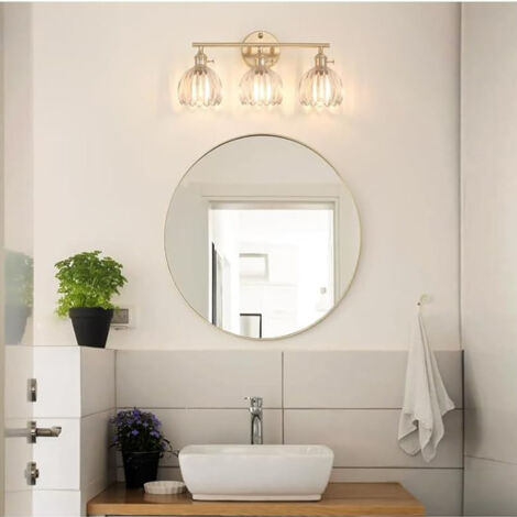Applique de salle de bain, Applique murale 3 lumières dorée pour miroir avec abat-jour blanc, Luminaire moderne pour miroir (1/5)