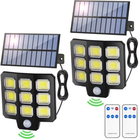 2 lampes solaires d'extérieur avec détecteur de mouvement, 72 spots COB, 3 modes d'éclairage avec télécommande (1/5)