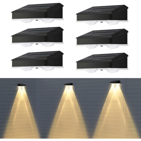Lot de 6 lampes solaires d'extérieur pour clôture, éclairage mural à lentille haute luminosité, blanc chaud, du crépuscule à l'aube (1/5)