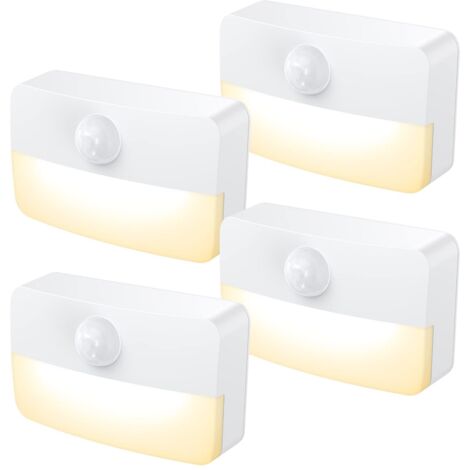 Lot de 4 lampes d'escalier à détecteur de mouvement pour intérieur, éclairage de placard à piles, lampe de couloir sans fil, blanc chaud (1/5)
