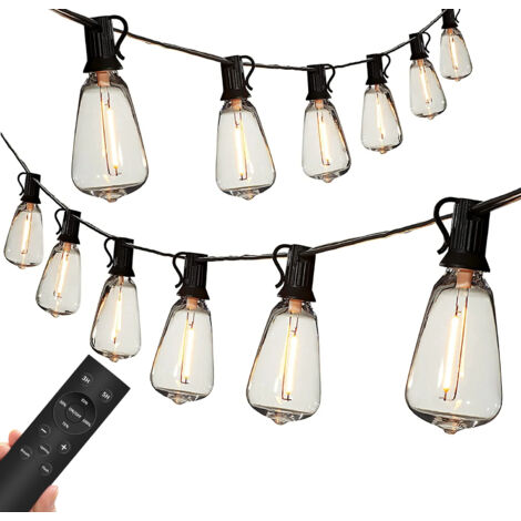 Crises d'éclairage LED, lumières de terrasse étanche, 100 pieds de ficelle avec 50 bulbes effaçables vintage ST38, massable et minuterie Dimmable (1/5)