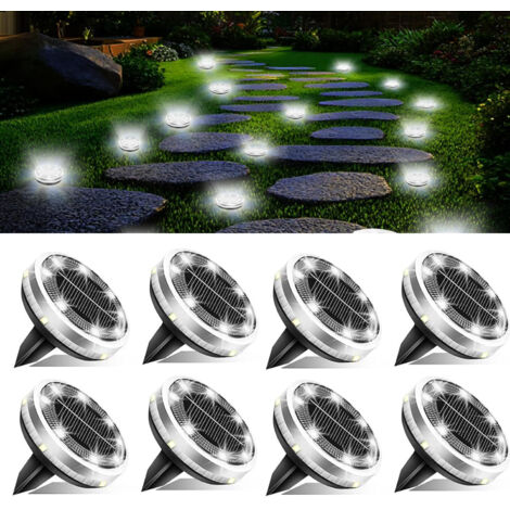 8 pcs d'éclairage solaire extérieur, éclairage de jardin à LED, feux solaires étanches au sol, lumières solaires, lumière blanche (1/5)