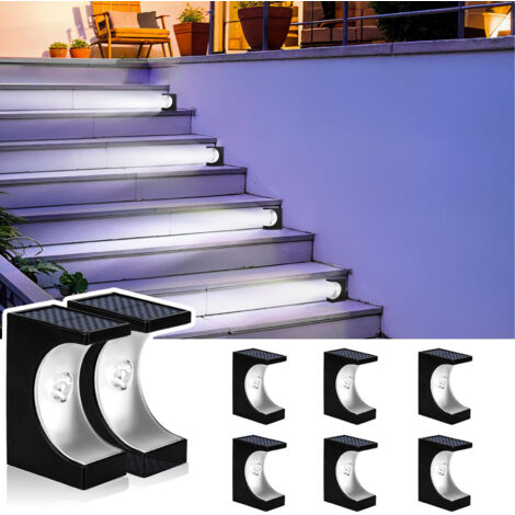 8 pcs étapes solaires, IP65 Éclairage d'escalier imperméable pour le chemin, crépuscule automatique à l'aube, lumière blanche