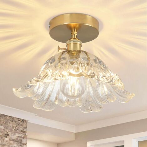 Lumière Plafond Semi-Encastré E27,Applique Rétro Couloir, Verre Fleuri, 20x15cm - Pour Dressing, Porche - Ampoule Non Incluse (LED Compatible)