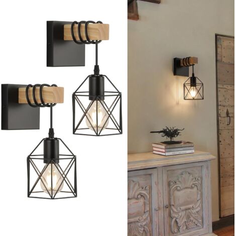 2 X Applique Mural Dimmable pour Chambre avec Interrupteur - Luminaire Industriel E27 Cage - Éclairage Murale Salon, Couloir - Ampoule Non Fournie (1/5)