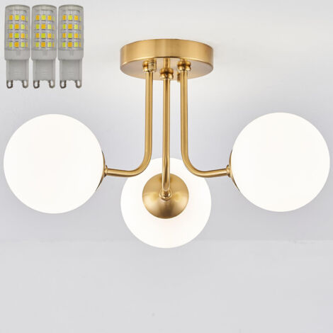 Suspension à 3 lampes dimmable 2PCS avec source lumineuse, 3000-6000K, plafonnier semi-encastré, G9, pour la chambre et le salon, or (1/5)