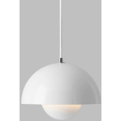 Lustre de style nordique, lustre rond créatif, ampoule E27 réglable, pour cuisine, salle à manger, salon, avec ampoule, lumière blanc 6500 K, blanc (1/5)