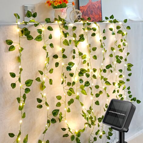 LEDANDER Guirlande lumineuse solaire d'extérieur, lierre artificiel, 10 m, 100 LED, étanche, 8 modes, décoration lumineuse, pour jardin, terrasse, balcon, fête (1/5)