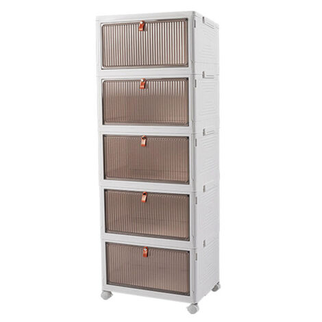 LEDANDER Armoire de rangement pliable à 5 niveaux avec roulettes, organisateur empilable en plastique avec portes magnétiques transparentes,39x28x103CM (1/5)