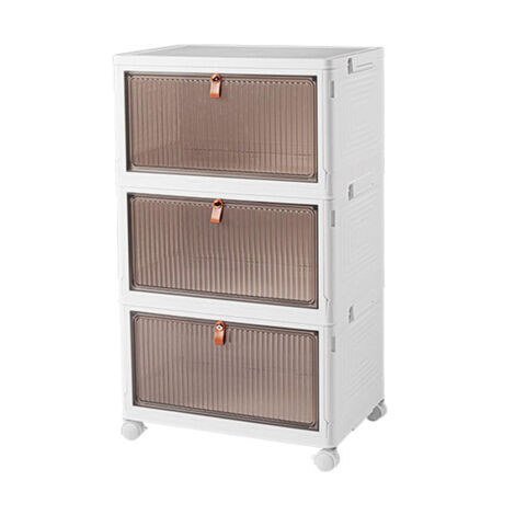 LEDANDER Tiroirs de rangement empilables et roulants,organisateur de placard pliable en plastique à 4niveaux avec portes transparentes,étagère étroite (1/5)