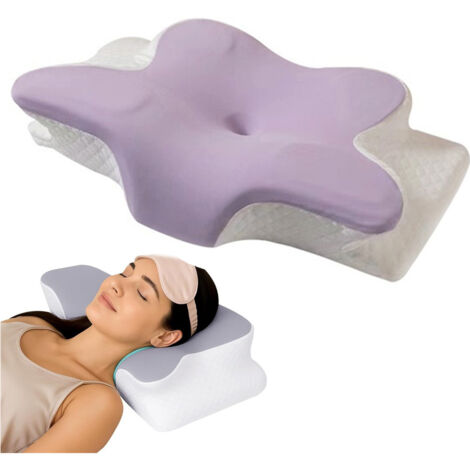 LEDANDER Oreiller cervical pour soulager les douleurs cervicales, oreiller ergonomique incurvé en mousse à mémoire de forme, adapté aux personnes dormant sur le côté, sur le dos ou sur le ventre - vio (1/4)