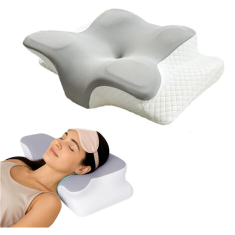 LEDANDER Oreiller cervical pour soulager les douleurs, oreiller ergonomique pour dormir sur le côté et soutenir la nuque, oreiller orthopédique profilé pour dormir sur le dos ou sur le ventre (gris) (1/5)
