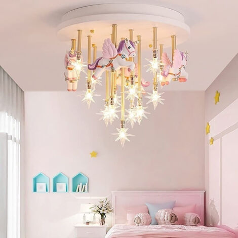 LEDANDER Plafonnier LED, plafonnier pour chambre d'enfant, lustre licorne dessin animé pour chambre d'enfant,lumière tricolore,lustre protégeant les yeux (1/5)