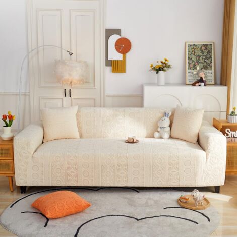 LEDANDER Housse de canapé 2 places — Housse extensible en jacquard ultra-douce pour salon — Protection adaptée aux animaux — Housse de canapé moderne et antidérapante en polyester (145-185cm,Beige)